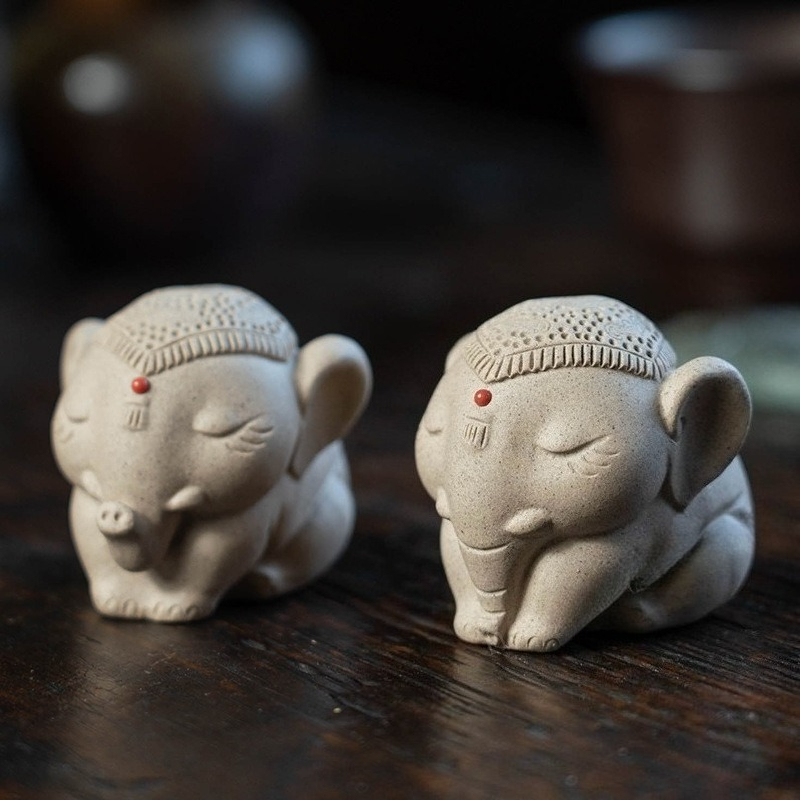 Unique Table Accessories - 1 PC 紫粘土平和象茶ペット置物飾り手作り縁起の良いクリエイティブテーブル家の装飾アクセサリーユニークなギフト