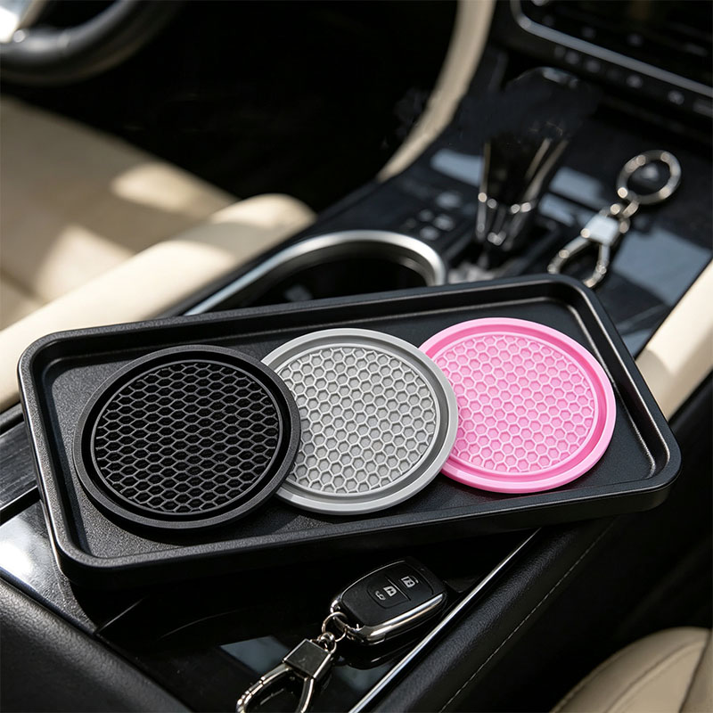 Tablet Car Accessories - 2/4個入り 車用カップホルダー 滑り止め 車内用 ブラック ピンク