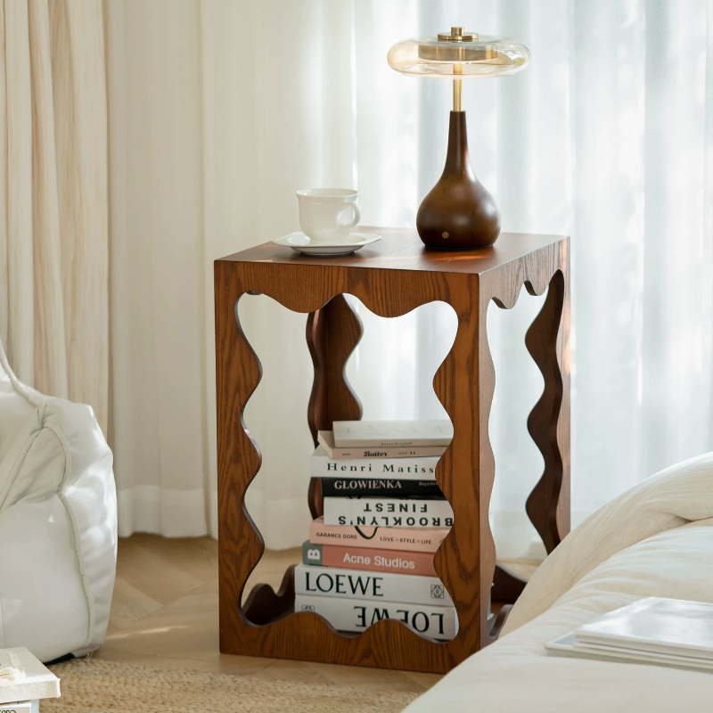 低木製ユニークサイドテーブルアンティーク風クールなミッドセン - Unique Table Accessories のレビューと価格