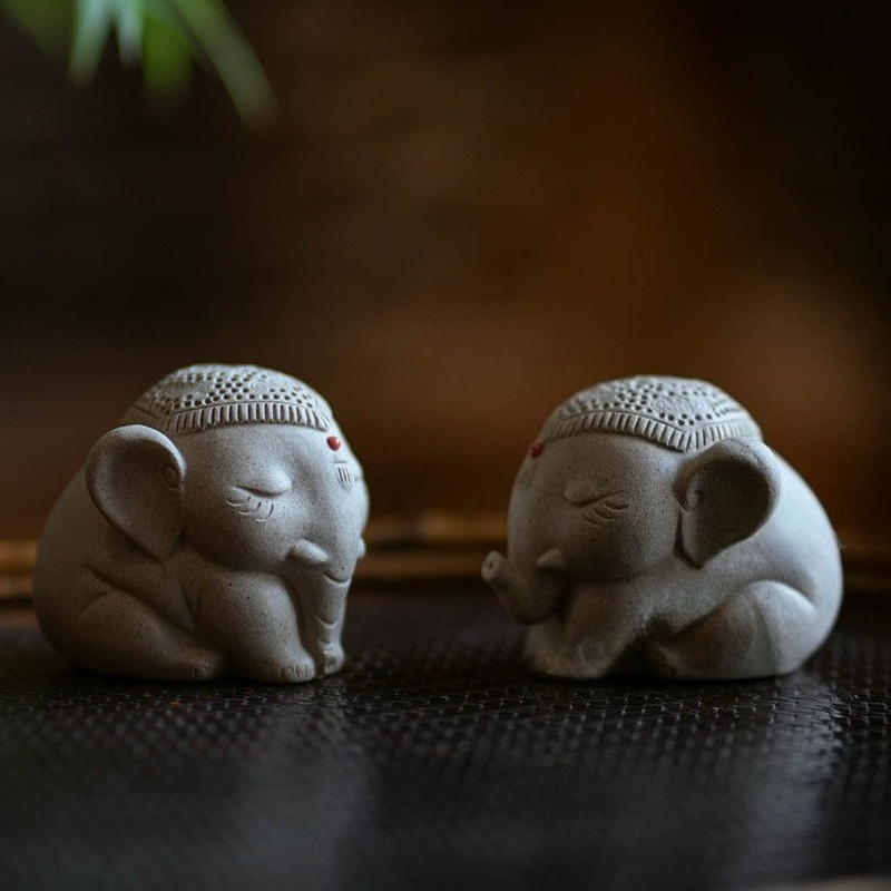 1 PC 紫粘土平和象茶ペット置物飾り手作り縁起の良いクリエ - Unique Table Accessories のレビューと価格
