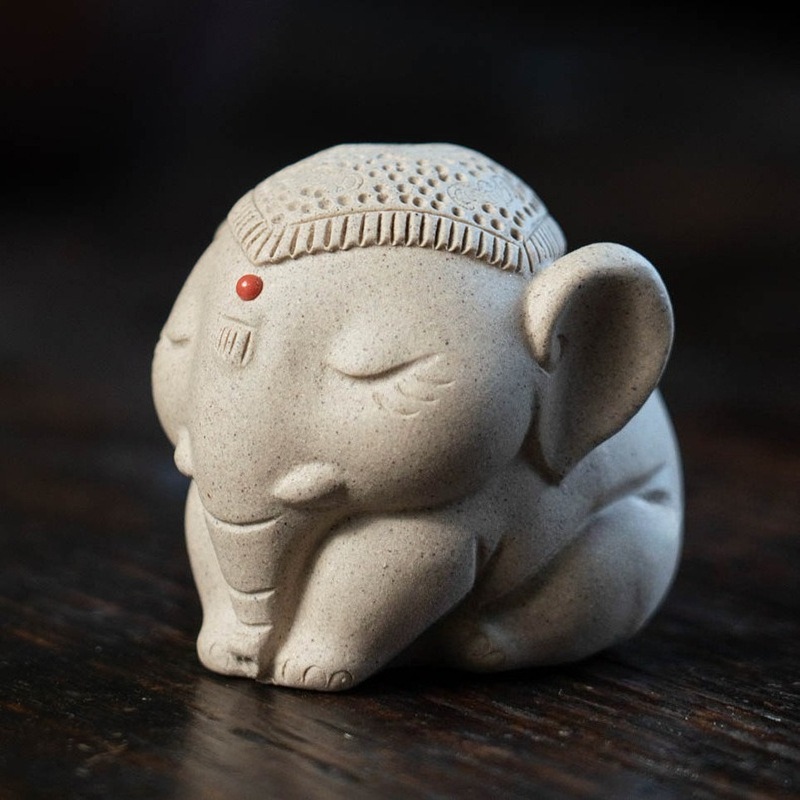 1 PC 紫粘土平和象茶ペット置物飾り手作り縁起の良いクリエ - Unique Table Accessories のレビューと価格